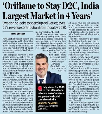 Oriflame Eyes India as Largest Market by 2030